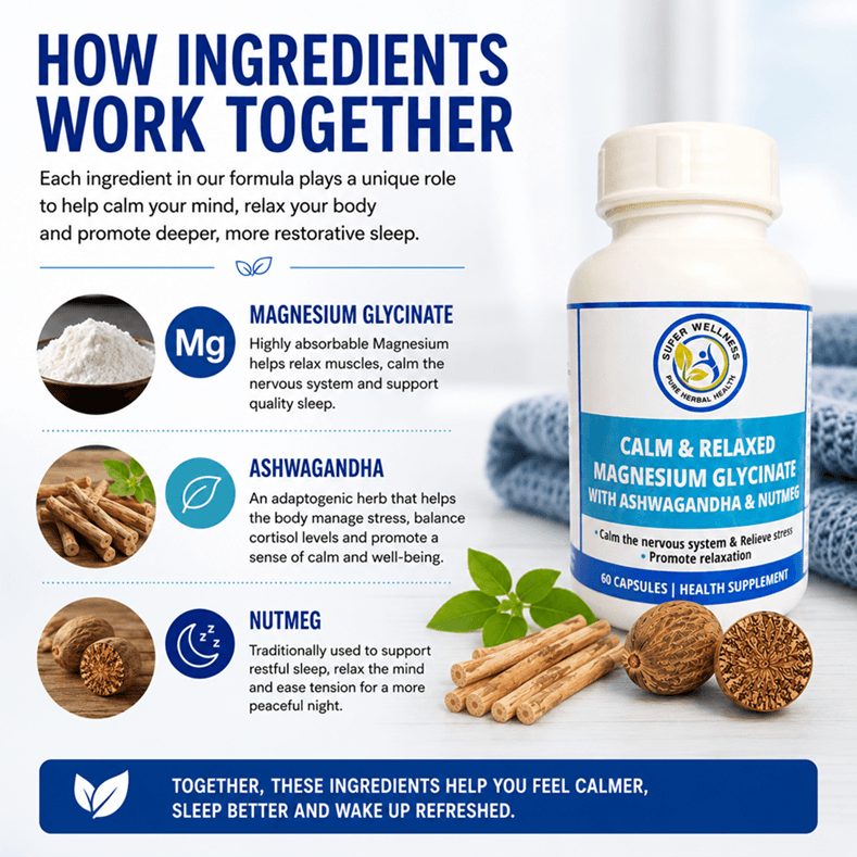Super Wellness Calm & Relaxed Supplement with Magnesium Glycinate - Image 2